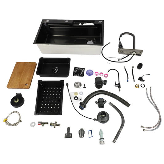 Intelligente Küchenspüle aus Edelstahl, verdickte gebürstete Oberfläche, großes Fassungsvermögen, Waschbecken mit Digitalanzeige, Küchenspüle