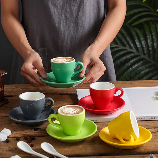 Thickened Ceramic Coffee Cup Set 80ML Italian Espresso Cup Plate Small Cup Colorful with Plate Spoon Drinkware.