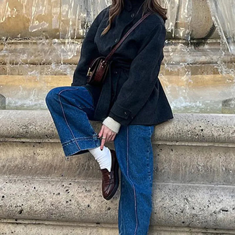 Winter warme Schnürung Damen mantel einfarbig Vintage Einreiher Mantel Mode Herbst Damen jacken neue Retro-Oberbekleidung