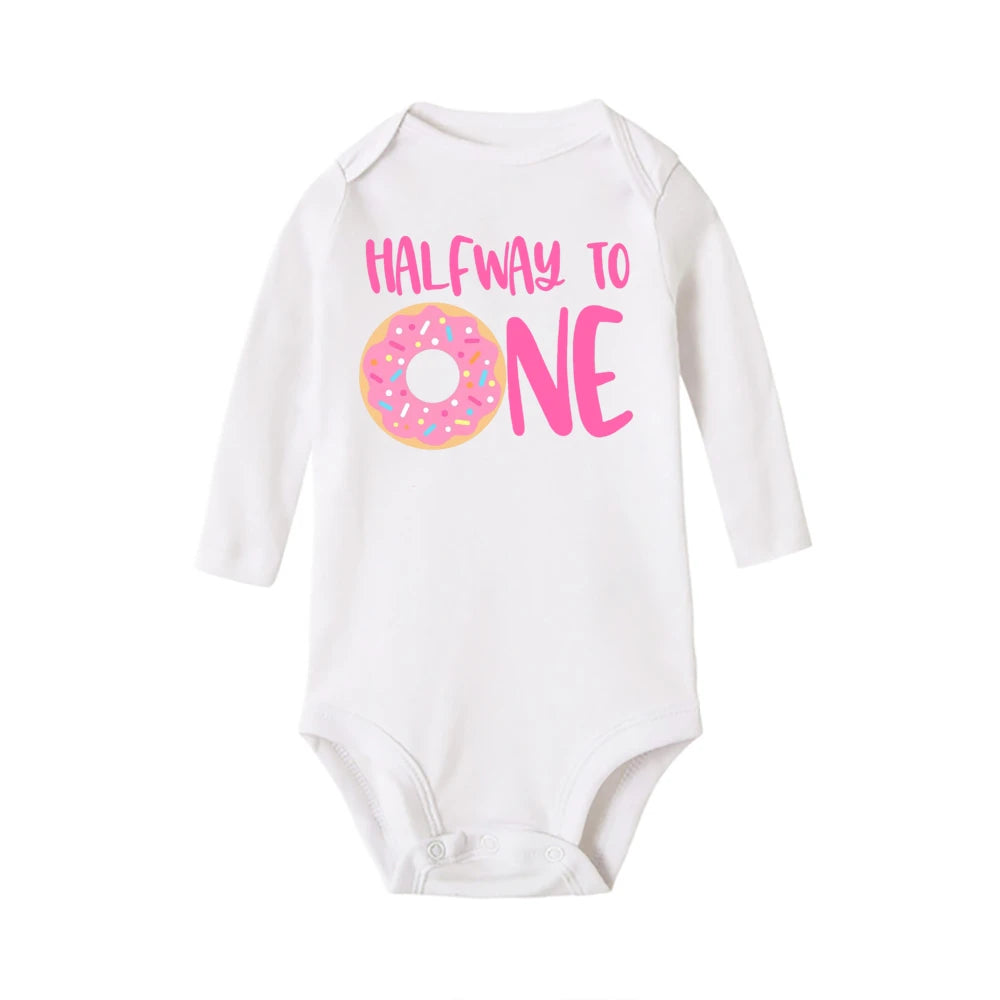 Halber Weg zu einem Geburtstag Baby Bodysuit Langarm Mädchen und Jungen Stram pler Baby Party Overall Kleidung