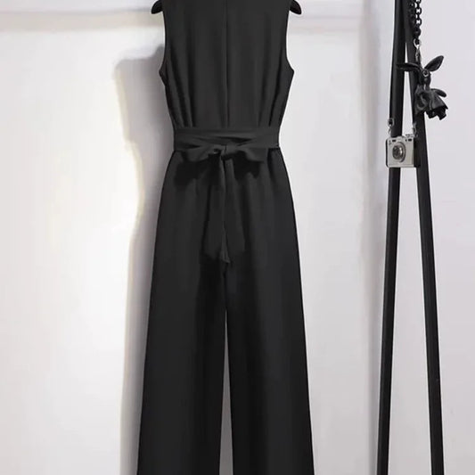 Women's New Summer High Waist Slimming One-Piece Pants Suits Drapey Sleeveless Long Gowns Fashionable Chinese Brand.