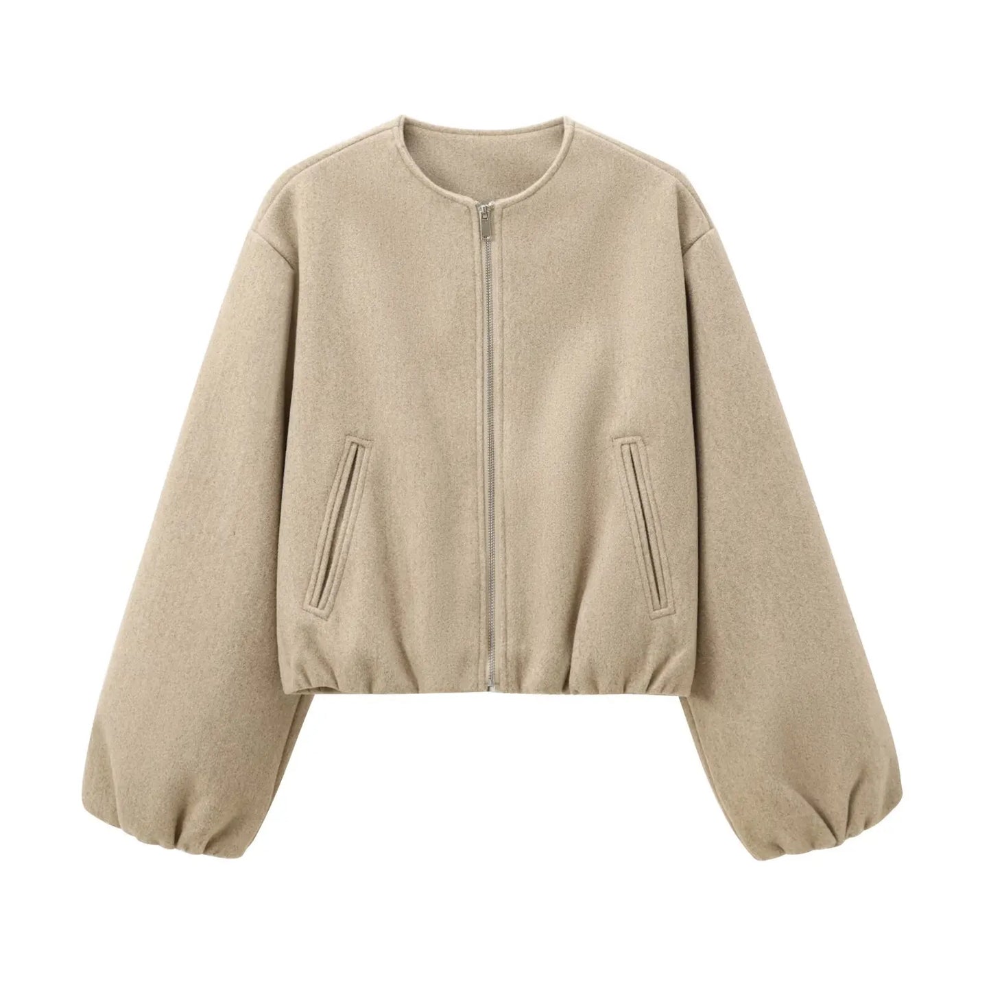 Damen Mode Herbst Winter Jacke Frauen Retro Rundhals Langarm Elastische Saum Zipper Weiche Bomber Jacke Frauen Mantel Weibliche