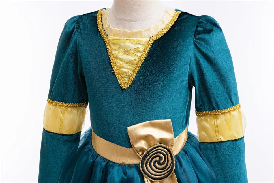 Girls Merida Cosplay Princess Dress Children Stage Performance Clothes Kids Halloween Carnival Party Long Sleeves Outfits