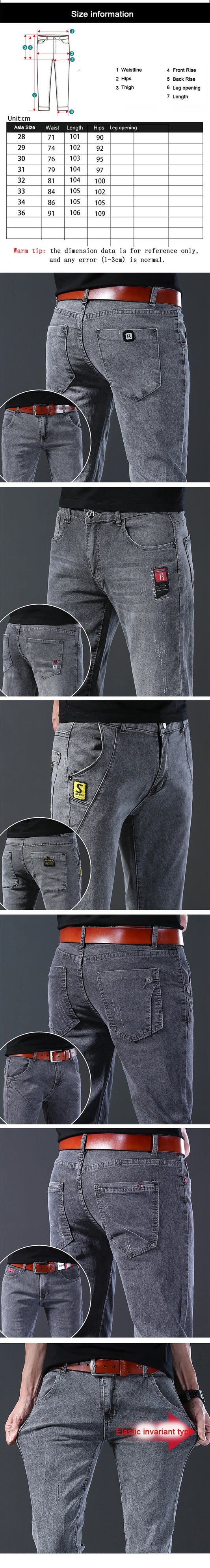 Men's slim fit Korean style comfortable straight leg elastic gray mid waist pants men's casual business jeans.