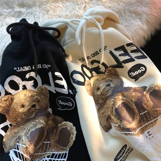 Braunbär Männer & Frauen Casual Oversize Hoodies Langarm Pullover Verdicken Paar Hoodie Kapuzenpullover Samt Paar Kleidung.