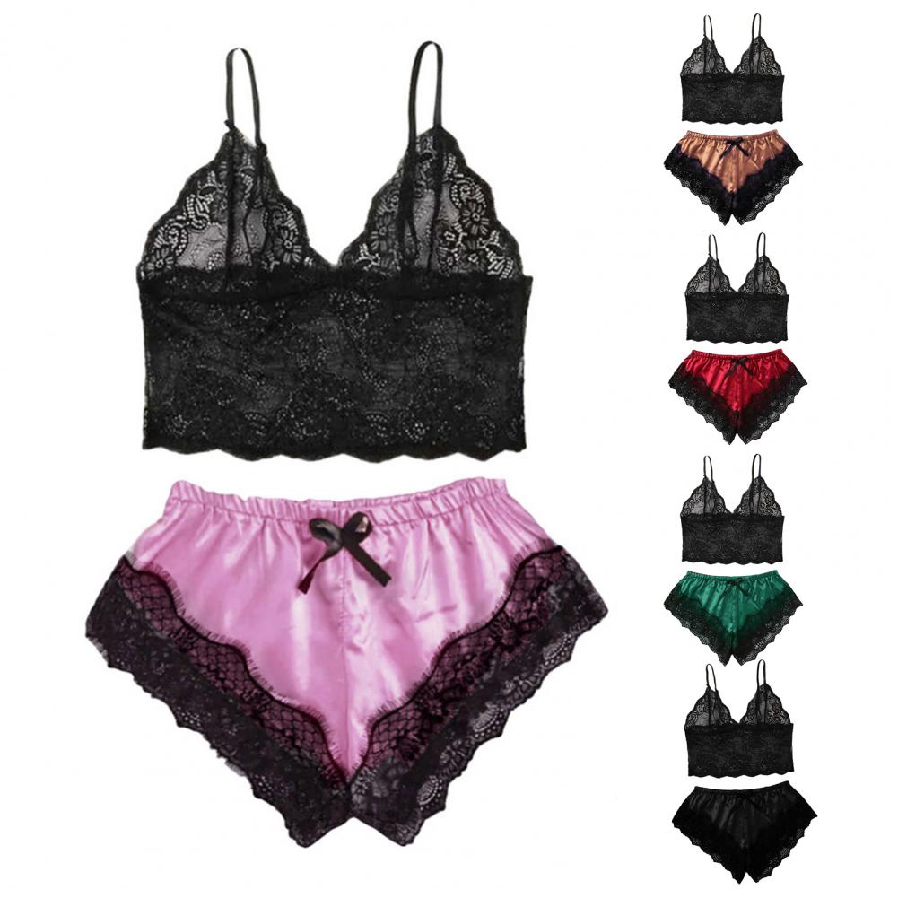 Spaghetti träger Shorts Frauen Nachtwäsche Set elastisch einfarbig weibliche Leibchen Shorts Spitze Frauen Nachtwäsche Set