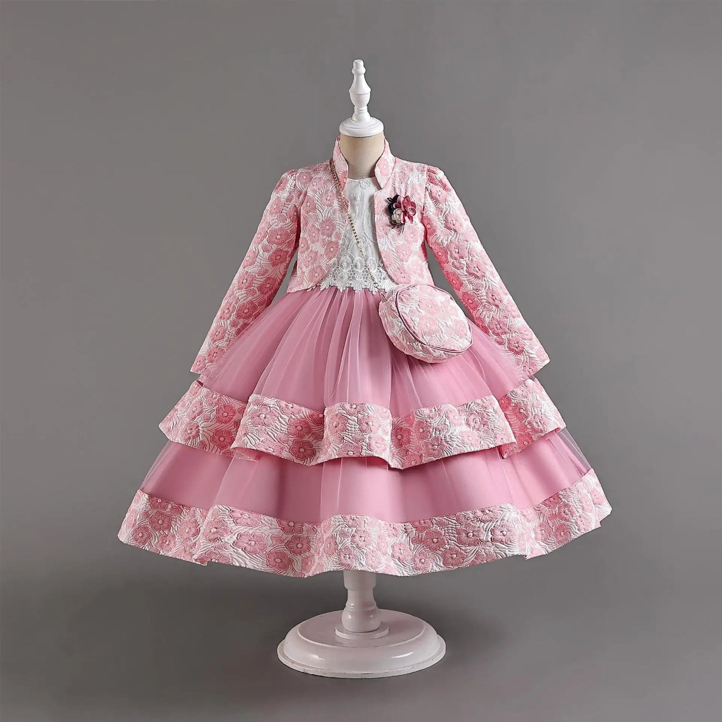 Neues Mädchenkleid, zweiteiliges Set, 3–10 Jahre alt, wunderschönes Weihnachts-Performance-Kleid, Herbst-Party-Abschlussballkleid für Mädchen