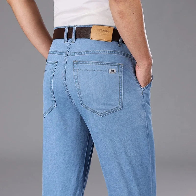 Business Lyocell Jeans Men Summer New Thin Fashion Straight Breathable Brand Pants Male Slim Comfortable Denim Trousers