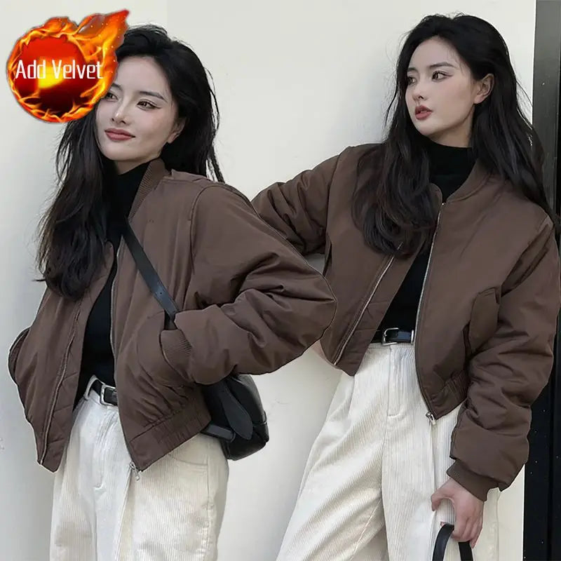 Damen-Bomberjacken, locker, einfarbig, kurz, Winter, braun, für Damen, Baseball-Fliegermäntel, günstige Angebote, neue Produkte, hübscher, schicker Luxus