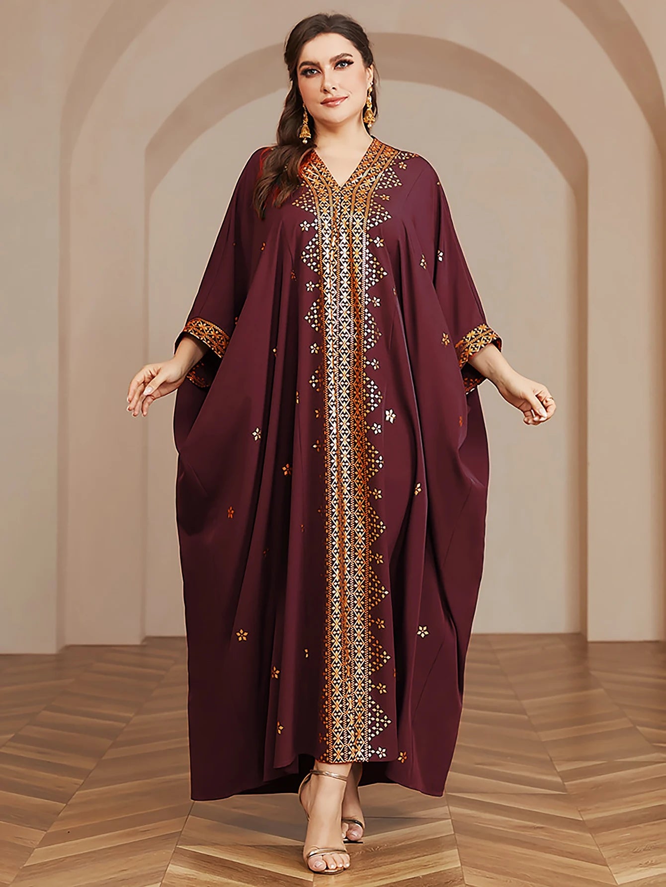Wow! Langarm-Abaya in Übergröße mit Goldfolie – atemberaubendes arabisches Kleid, steigern Sie Ihren Stil für jede Veranstaltung!