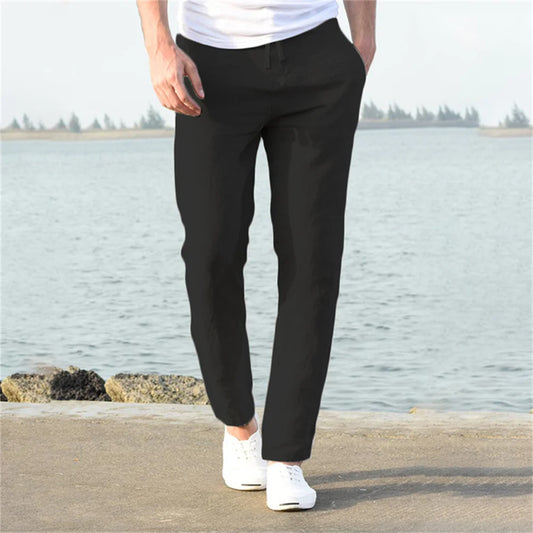 Men's Cotton Linen Pants Male Autumn New Breathable Solid Color Linen Trousers Fitness Streetwear S-3XL.