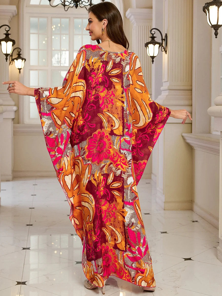 Kaftan-Kleider für Damen, Wellenhals-Badeanzug, Überwurf, Kaftan-Kleid, Übergröße, übergroßes langes Strandkleid