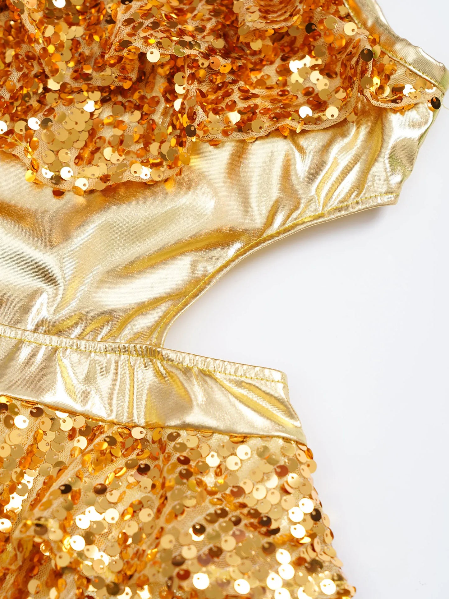 Kinder Mädchen Pailletten Jazz Ballett Tanzkleid Ärmellos Ausschnitt Tiered Rüschen Trikot Salsa Samba Rumba Skating Performance Kostüm