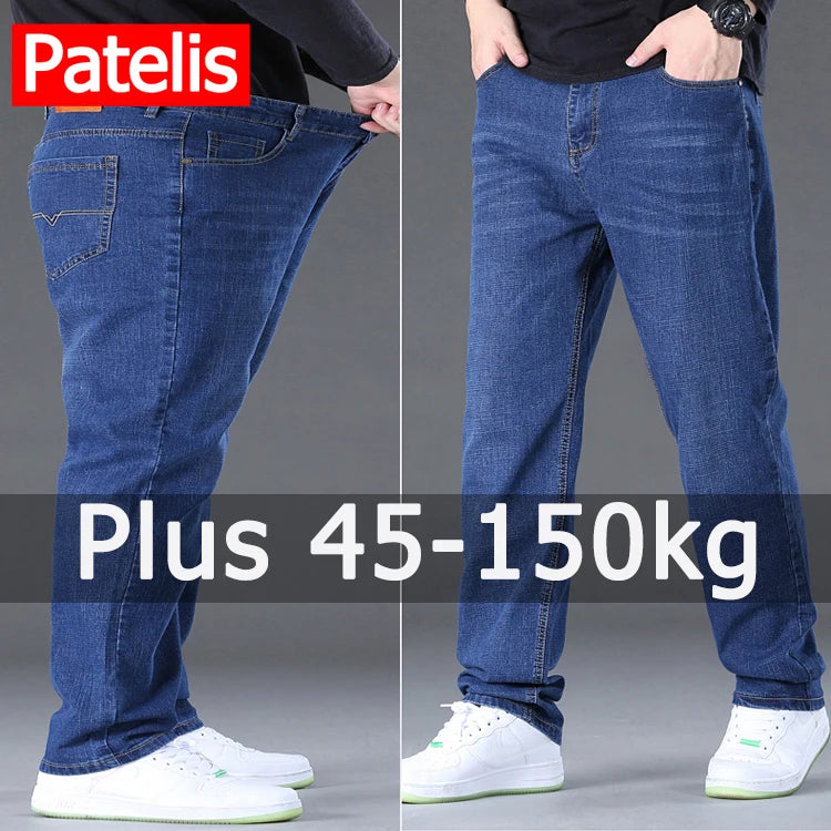 Große Größe Herren Jeans High Stretch Denim Stoff Große Größe Hosen für 45-150 kg Jeans Hombre Jeans mit weitem Bein Pantalon Homme