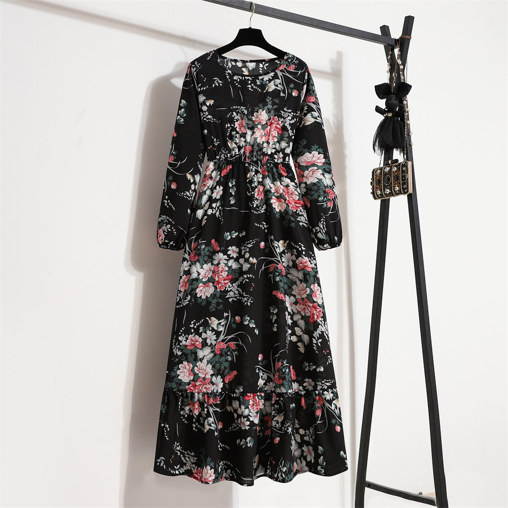 Frühling Sommer Frauen Maxi Kleider Casual Volle Hülse Floral Gedruckt Oansatz Frau Bohe Strand Party Lange Kleid Mujer Vestidos