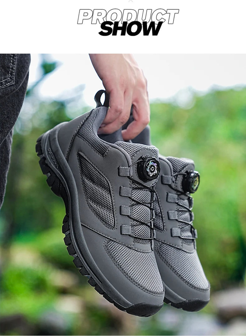Männer Turnschuhe Stilvolle Rotierenden Schnalle Wanderschuhe Einfarbig Komfortable Nicht-slip Sportliche Schuhe Plus Größe Männer Schuhe Leder