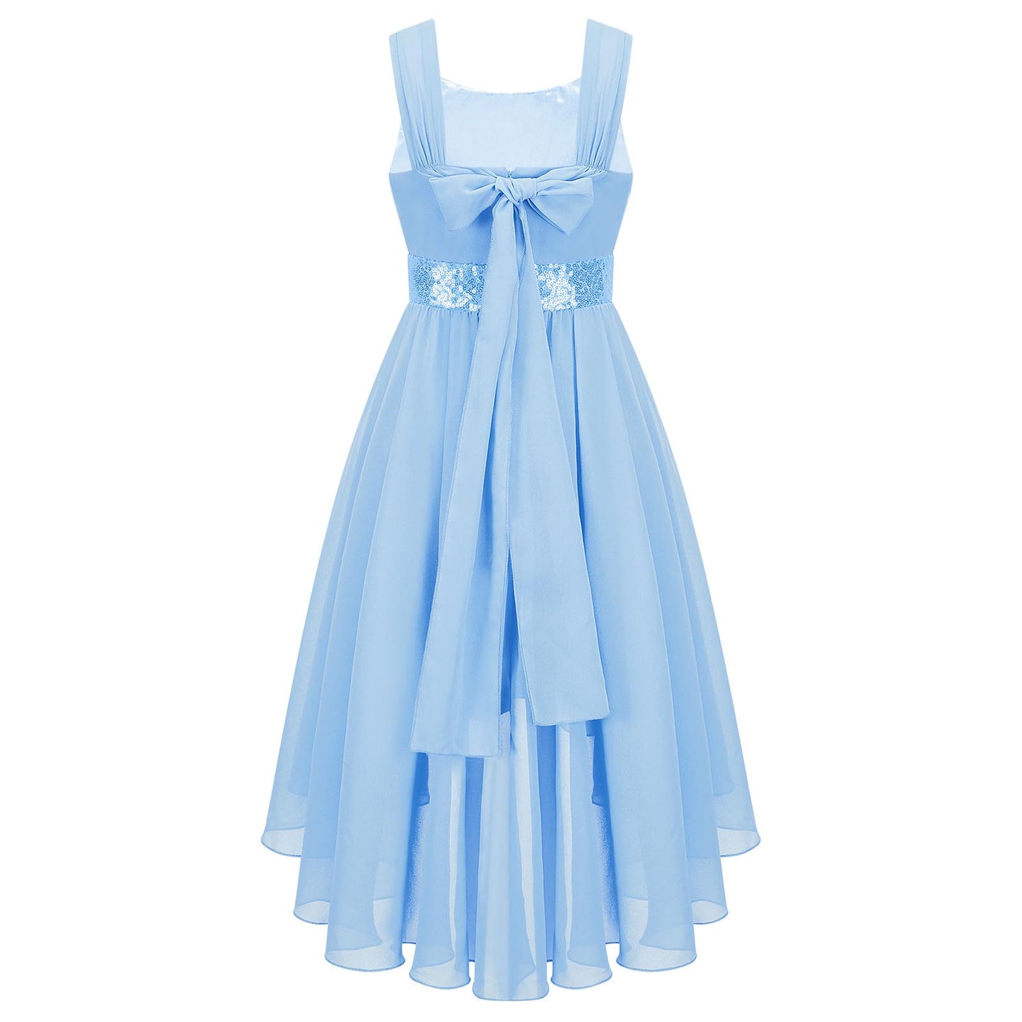 Kinder Blumenmädchenkleid Ärmellos Pailletten Hi-Low-Saum Abendkleid Elegantes Chiffon Prinzessin Geburtstag Formales Hochzeitskleid