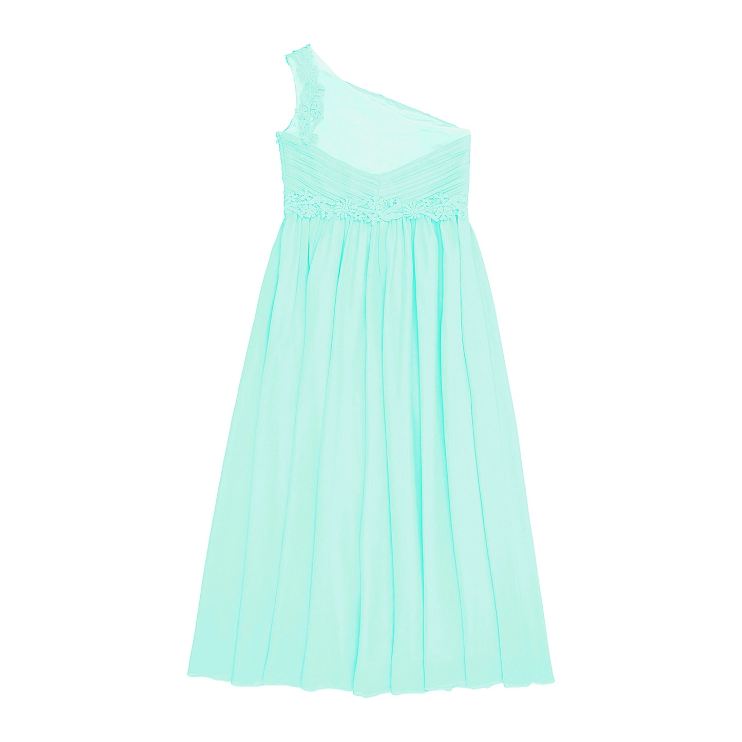 Mädchen Hochzeit Brautjungfer Kleid One Shoulder Elegante Guipure-Spitze Geraffte Chiffon Maxi Party Kleider Geburtstag Abend Abendkleid
