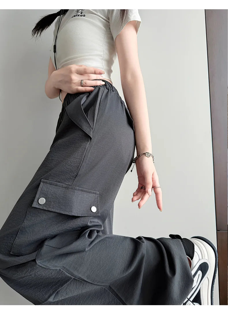Amerikanischer Fallschirm mit niedriger Taille für Damen im Frühling und Herbst 2022, neue Bergsteiger-Jogginghose mit weitem Bein, schlanke Sport-Arbeitshose