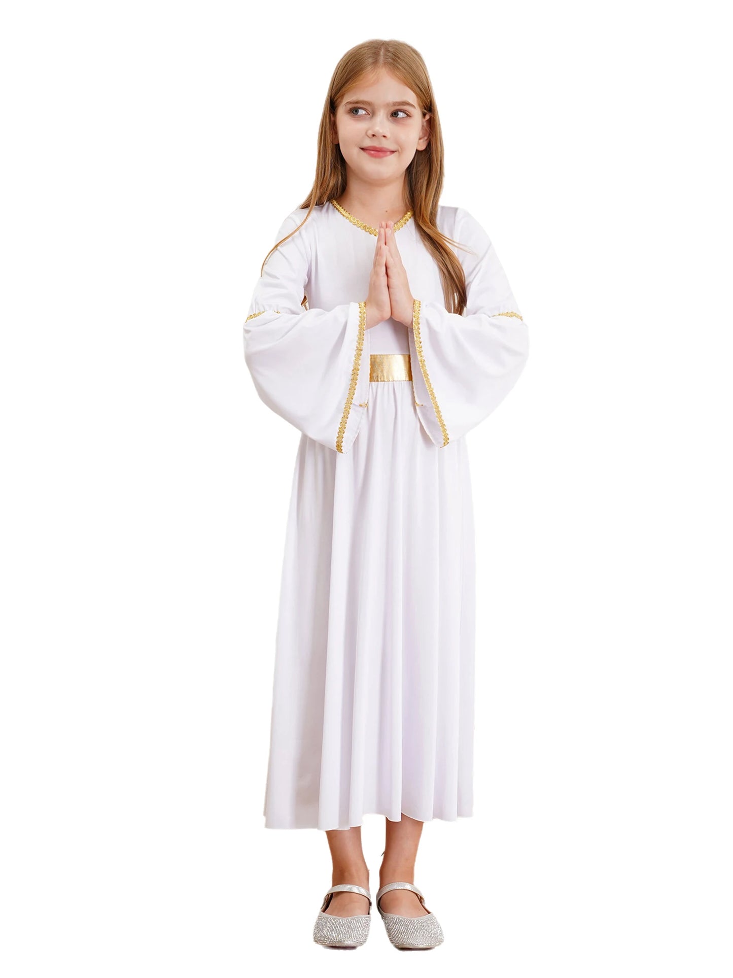 Kinder Mädchen Engel Kostüm Weiß Griechischer Gott Robe Halloween Cosplay Kleid Rollenspiel Karneval Performance Kleid mit Flügeln Dress Up
