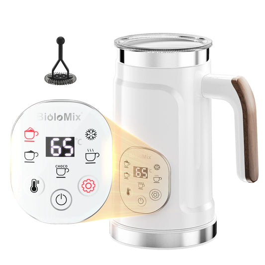 BioloMix 5-in-1 Milk Frother with Upgraded LED Display Touch Screen - Hot And Cold Foam Maker Milk Warmer for Coffee Latte.
