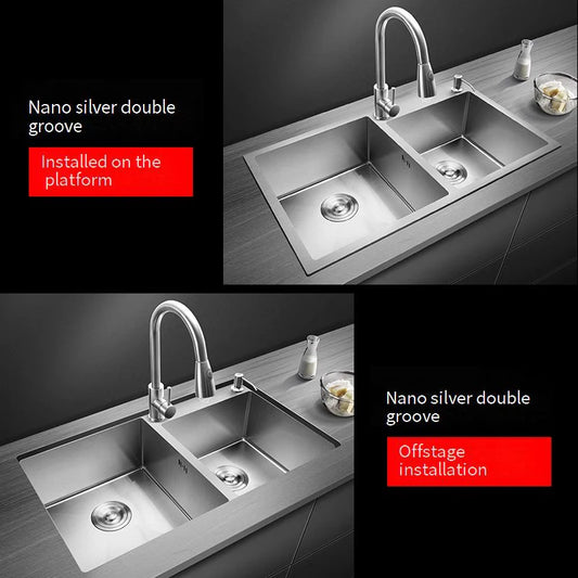 304 Stainless Steel Large Double Sink Kitchen Silver Multifunctional Sinks Household Washbasin Undermount Basin