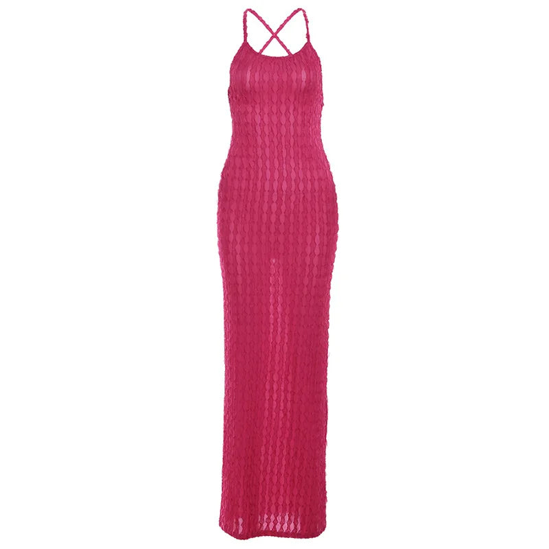 Sexy Streifen Rippen Stricken Schlank Bodycon Maxi Kleid Frauen Ärmellose Backless Lange Popcorn NDress Elegante Club Party Vestidos