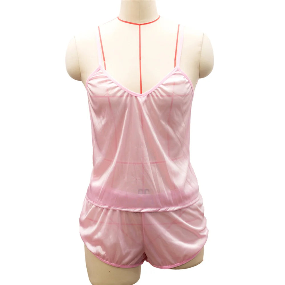 Sexy Frauen Pyjama Satin Spitze Seide Hosenträger V-Ausschnitt Tops Shorts Robe Pyjama Set Nachthemd Unterwäsche Nachthemd Anzug