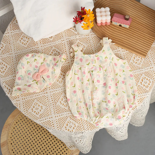 Milan cel 0-2 y Baby Mädchen Kleidung Rüschen Leibchen einteilige Tulpe Kaninchen Säugling Mädchen Overalls Kleinkind Bodysuit mit Hut.