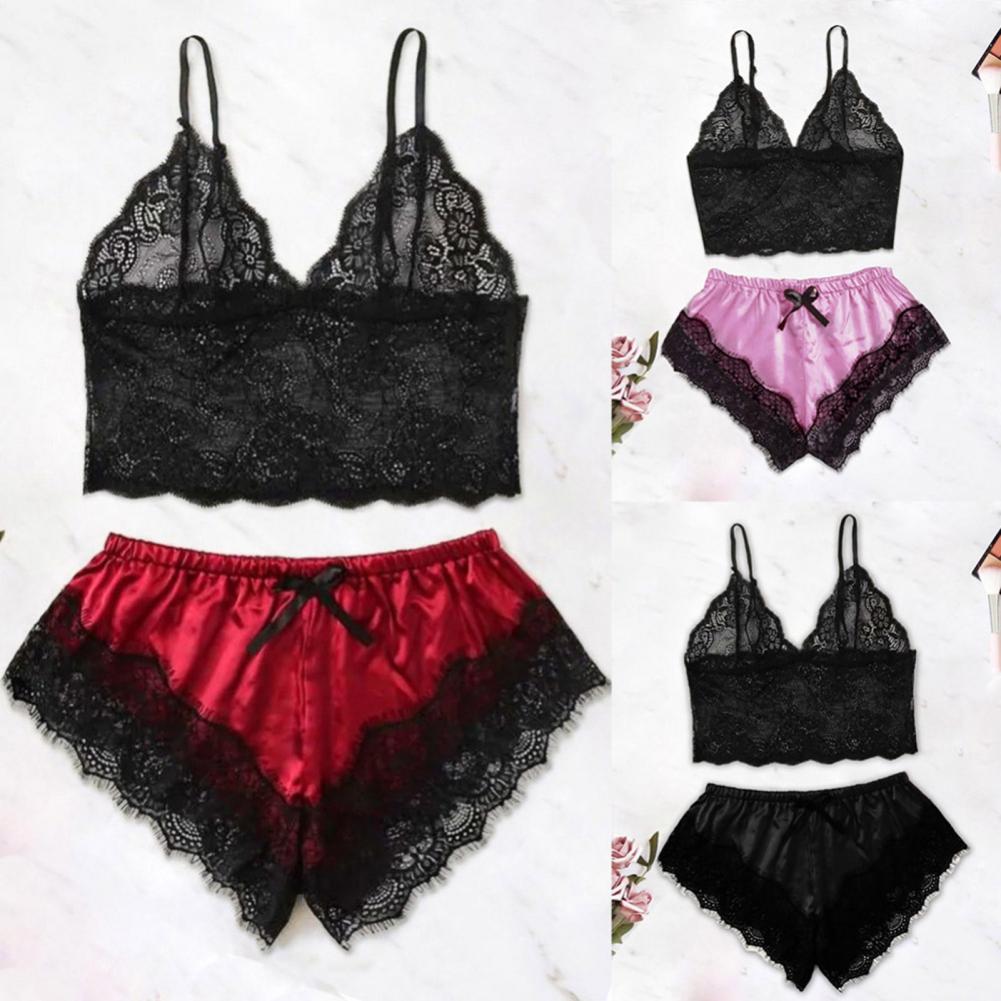 Spaghetti träger Shorts Frauen Nachtwäsche Set elastisch einfarbig weibliche Leibchen Shorts Spitze Frauen Nachtwäsche Set