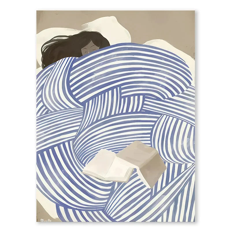 Abstract Blue Geometric Face Lines Canvas Painting Curve Girl Vase Dove Wall Art Posters Print Picture Nordic Bedroom Home Decor