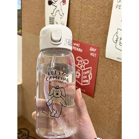 Plastic Water Bottle Water Cup With Straw Simple Large Capacity Portable Drop Resistant And Portable Cup Cartoon Ice Suction Cup.