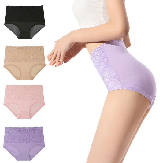3pcs Women's Panties High Waist Underwear Large Size Fashion Girls Briefs Cow Milk Silk Breathable Lace Panty Female Lingerie.