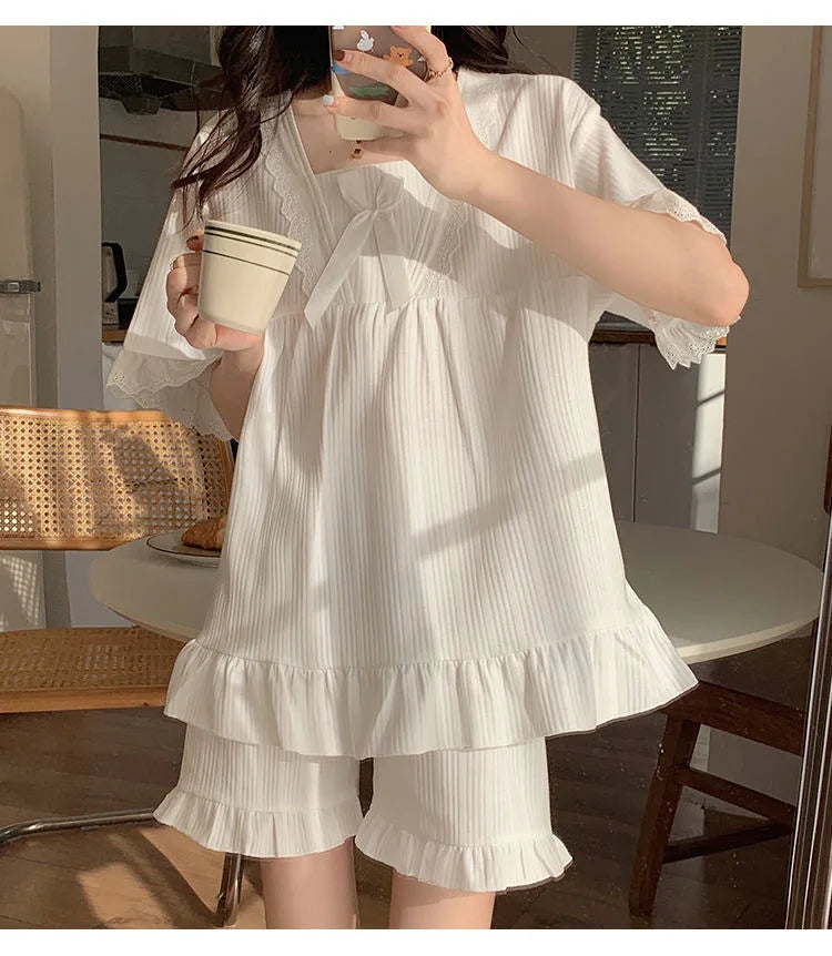 Palast Stil Pyjama Damen Sommer Lounge wear Set kurz ärmelig mit Kissen koreanische kleine süße Freundinnen Lounge wear Set
