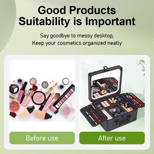 GLADCASE 2025 Portable Makeup Case with adjustable LED light Mirror carry Cosmetic Box Organizer train Beauty for dailry travel.