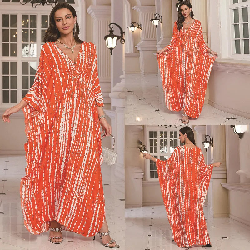 Kaftan-Kleider für Damen, Wellenhals-Badeanzug, Überwurf, Kaftan-Kleid, Übergröße, übergroßes langes Strandkleid