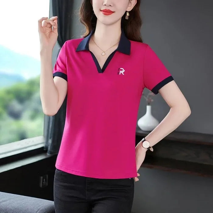 Women's Slim Fit Polo Shirt Short Sleeve T-Shirt Casual Sporty Loose Fashionable Summer Top Turn-down Collar Comfortable