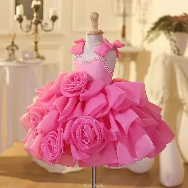 2025 Prinzessinnenkleid zum ersten Geburtstag für Mädchen, neue Hochzeit, Blumenmädchen, Klavieraufführung, Host-Kleid, Party-Kleidung, Outfits, passendes Bankett