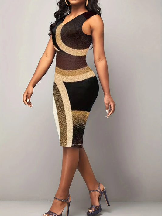 2024 sommer Frauen Afrikanische Kleider Geo Print Farbe Block Kleid Elegante V-ausschnitt Ärmel Bodycon Dame Nacht Party Slim Fit Kleid.