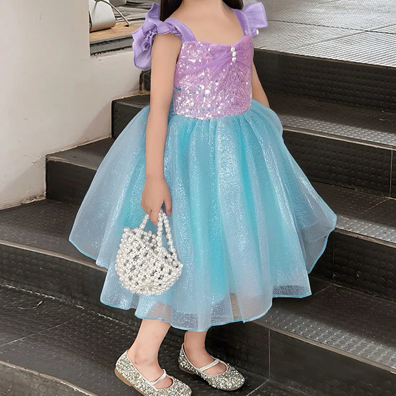 Mädchen Prinzessin Kleider Meerjungfrau Motto Party Sling Mesh Rock Pailletten Leistung Kostüm Geburtstag Kinder Kleidung Perle Säuglings Kleid