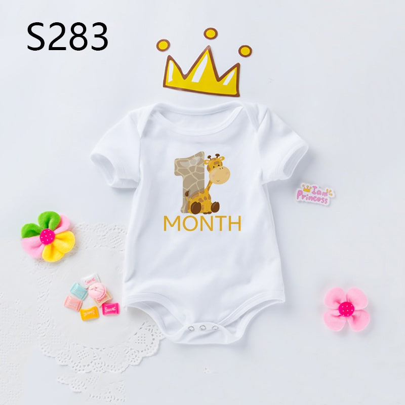 Monatlicher Meilenstein-Baby-Body, niedliches Tier, 1–12 Monate, Einteiler, Babyparty, Geschenk, Monatsbilder, monatliche Overall-Kleidung