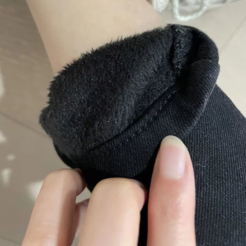 Frauen Thermische Dünne Jeans Mom Winter Warme Plüsch Stretch Jeans Dame Fleece Schnee Denim Hosen Student Bleistift Gerade Bein Hosen