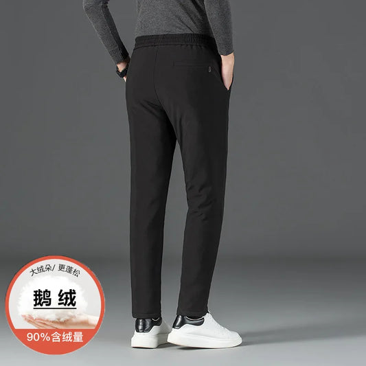 Men's Winter Down Pants 90% Goose Down Warm Fleece Lined Casual Trousers Elastic Waist Pantalones Hombre Calça Casual PT-587.