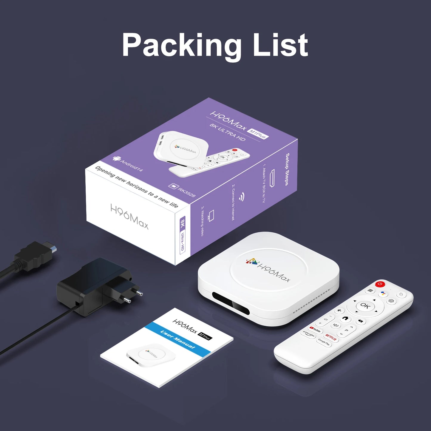 Smart TV Box H96 MAX M1 PLUS Android 14 TV Box 4GB 128GB Wifi6 4K 8K Video Set Top Box Voice Assistant Media Player TV Box.