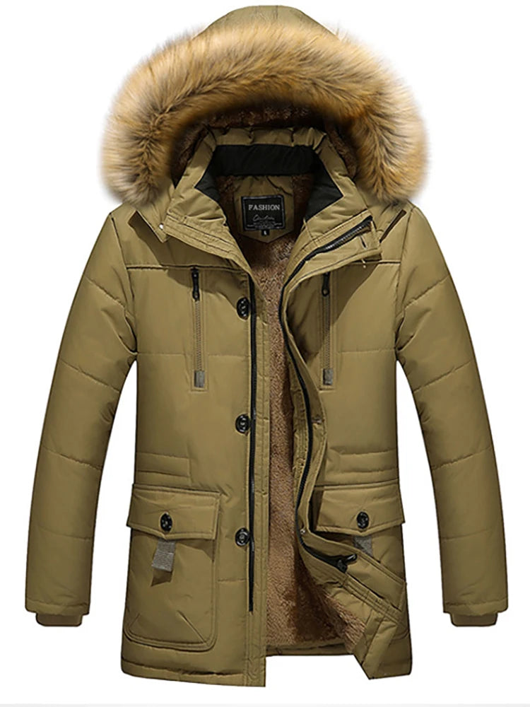 Men's Casual Trend Korean Version Of The New Raccoon Fur Collar Mouth In The Long Cold Warm Cotton Jacket Thickening.