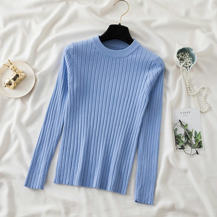 Oansatz Rippen Langarm Koreanische Slim-fit Weibliche Pullover Pullover Frauen Pullover Stricken Weiche Jumper Tops Neue Herbst Winter tops