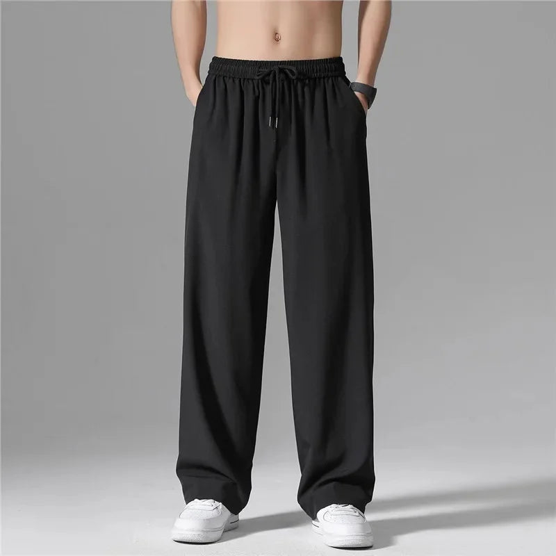 Herren-Freizeithose mit lockerer Passform, ultradünn, vielseitig, gerades Bein, sportlich, drapiert, Eisseidenhose, Sommer, leicht