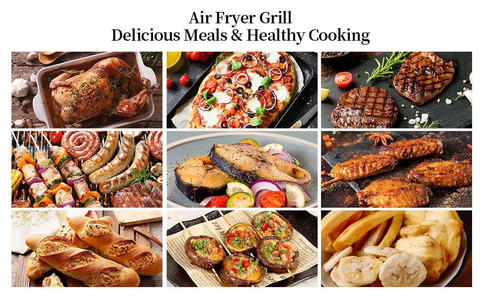 Grill Hot Air Fryer 8in1 Hot Air Fryer 6L Capacity Airfryer Electric Grill with Touch Control, Max 230°C 120-Minute Timer 1700W.