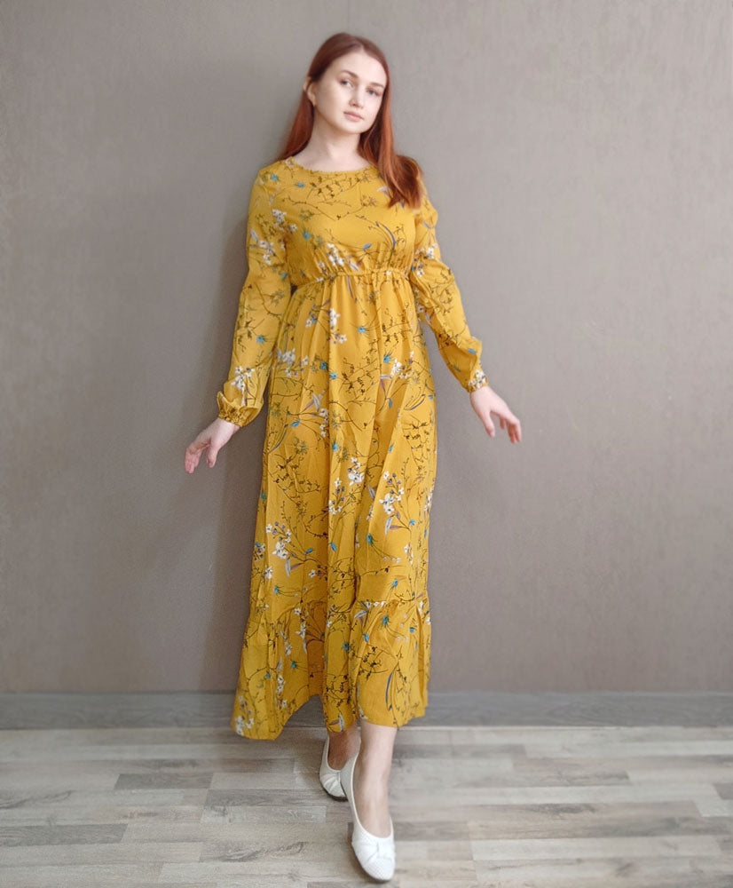 Frühling Sommer Frauen Maxi Kleider Casual Volle Hülse Floral Gedruckt Oansatz Frau Bohe Strand Party Lange Kleid Mujer Vestidos