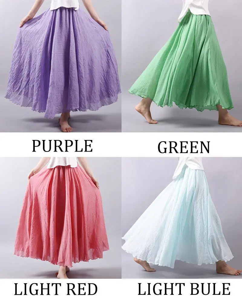 Frauen Elegante Hohe Taille Leinen Maxi Rock 2023 Sommer Damen Casual Elastische Taille 2 Schichten Röcke saia feminina 20 Farben SK53